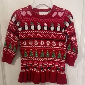 The Children's Place Festive Red Sweater with Penguins and Trees